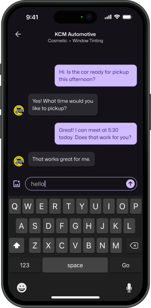 Chatting with a workshop in the app
