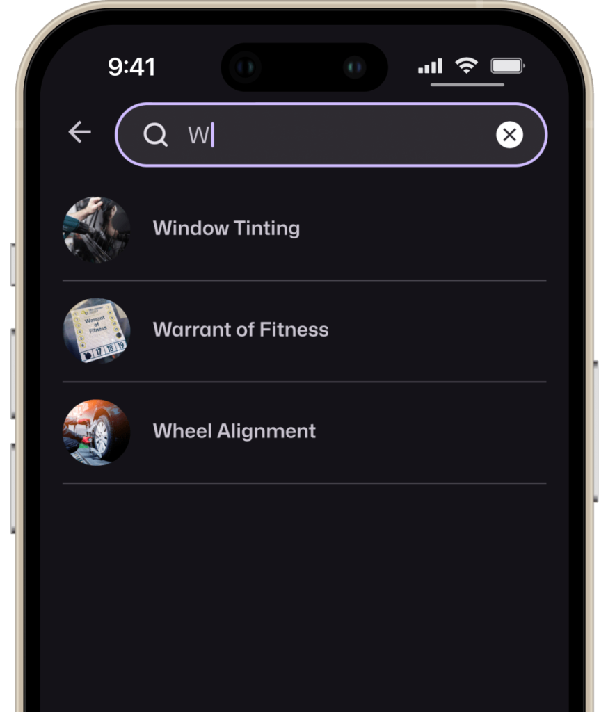 Finding a service in the Motorfy app