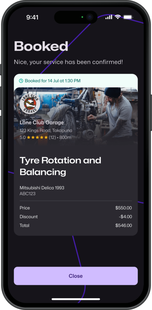 Booking a service in the app